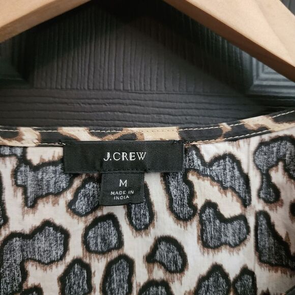 J. Crew Sz. M Leopard Print Ruffle-Sleeve Top Blouse - Picture 6 of 16